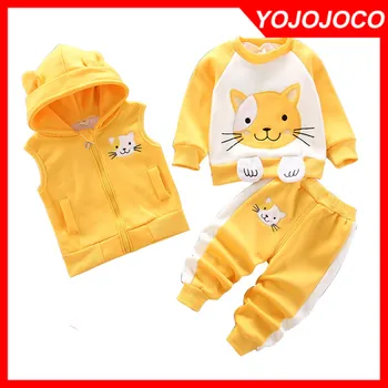 0-4Y Baby girl drabužiai pavasarį, rudenį ir žiemą plius aksomo sustorėjimas, šiltas kostiumas berniukas animaciją kačių mielas gobtuvu megztinis kūdikių 3pcs