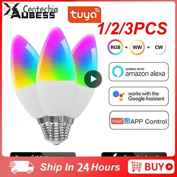 1/2/3PCS WiFi Smart LEDLight Lemputė E14 Žvakės Lempos 16Million RGBCCT 2700-6500K šviesos srautą galima reguliuoti Šviesos Šviestuvai Tuya Alexa