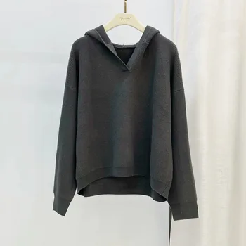 2023 Japonijos ir korėjos rudens ir žiemos naujas stilius vilnos sutirštės atsitiktinis gobtuvu megztinis korėjos versija vientisos spalvos laisvi, w