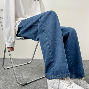 2023 Y2K Naujas Streetwear Baggy Jeans Vyrams korėjos Mados Prarasti Tiesiai Plati Koja Pants Vyriškos Prekės ženklo Drabužių Juoda Šviesiai Mėlyna