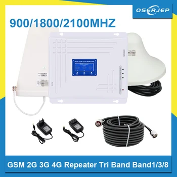 2G 3G 4G Tri-Band Signalo Stiprintuvas GSM 900+DCS/LTE 1800(Grupė 3)+, gsm ir UMTS/WCDMA 2100(Grupė 1) Stiprintuvas+Log/lubų Antena