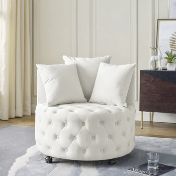 Aksomo Minkštų Pasukama Kėdė, su Mygtuką siūtines pūkines tekstilės Dizainas ir Kilnojamojo Ratai, Įskaitant 3 Pagalvės,gyvenimo kambario baldai