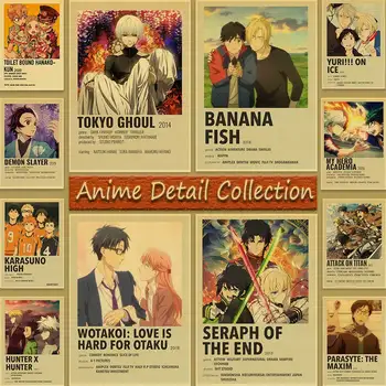 Anime Simbolių Kolekciją Retro Plakato Kraft Popieriaus Tapetai Aukštos Kokybės Namų Apdailos Dažymo Sienų Lipdukai