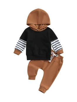 Baby Boy Color Block Hoodie Marškinėlius ir Kelnes Nustatyti, kad Rudenį Žiemos Laisvalaikio Apranga