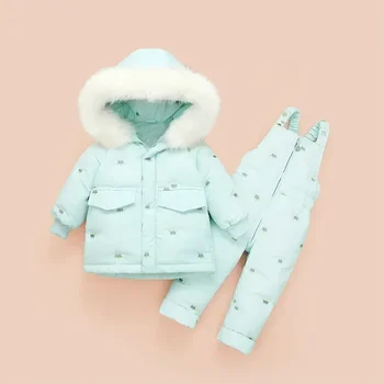 Conjunto de ropa para niños y niñas, abrigo grueso con capucha, monos, traje de nieve, 2 piezas, Invierno