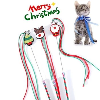 Funny Cat Stick Ilgi Kutai Varpai Pakabukas Kibinimas Cat Stick Animacinių Filmų Kalėdų Senelio Elnių Pliušinis Lėlės Katės Interaktyvus Žaislas Augintiniui Dovanos