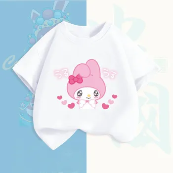 Hello Kitty, Anime, vaikiški marškinėliai trumparankoviai Kuromi Sanrio Vasaros Drabužių Girly Širdies Minkšti Drabužiai Kawaii Gimtadienio Dovana