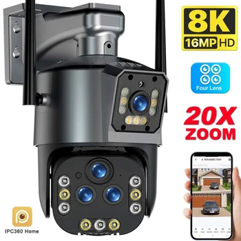 IPC360 Namų 8K 16MP 20X Zoom WiFi PTZ Kamera, Auto Sekimas Keturių Sklaidytuvas 360° PTZ Spalva Naktinio Matymo Dviejų krypčių Garso Saugumo Kameros