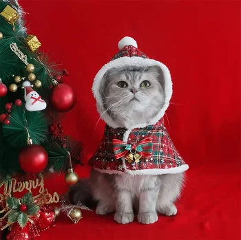 Kalėdų Katė Hoodie Šiltas Apsiaustas Apranga Mažų Šunų, Kačių CostumeCoat Drabužius Pet Santa Cosplay Kostiumų Šuo Minkštas Pliušinis drabužiai