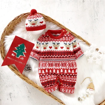 Kalėdų Naujagimiams Kūdikiams Rudenį, Žiemą Šiltas Megzti Kūdikių berniukų Kostiumų kūdikių, mergaičių drabužiai Bendras kūdikis jumpsuits+hat