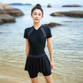 Korėjos maudymosi Kostiumėliai, Mono Ponios Bikini Hot Spring vientisas Maudymosi Moterų Padengti Pilvo Didelio Dydžio Trumpas Rankovės Konservatorius Studentas