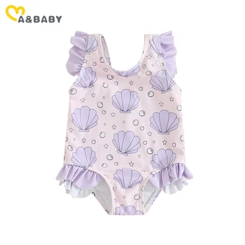 ma&baby 0-3Y Naujagimiui Bamblys Baby Girl maudymosi kostiumėlį, Rankovių Shell Star Spausdinti Swimwer Maudymosi Kostiumą Vasaros Paplūdimio