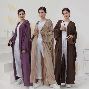 Mados Islamo Drabužių Megztinis Kimono Atidaryti Abaja Musulmonų Suknelė Dubai Stilius Musulmonų Moterų Siuvinėjimo, Krašto Abayas