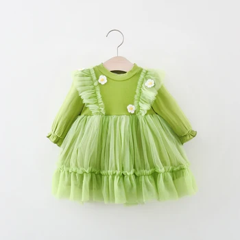 Mergina Tinklelio Suknelė Gėlių Modelio Suknelės Kūdikių Bamblys Baby Girl Suknelės, Laisvalaikio Stiliaus Vaikiškų Drabužių