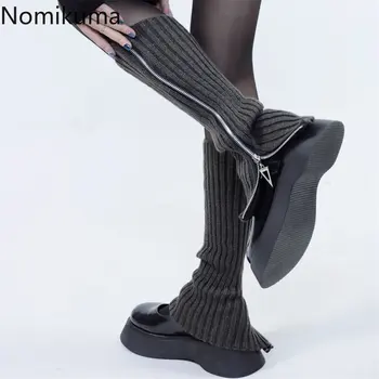 Moterų Užtrauktukas Kojų Šilčiau Lolita Ilgas Kojines Megzti Šiltas Kojų Padengti Punk Kulkšnies Šilčiau Kelio Aukštos Kojinės Rudens Žiemos Y2k Įkrovos Manžetai