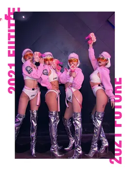 Naktinis klubas logotipą atostogų sporto rožinė gogo kostiumas moterų sexy kelionių interaktyvus ds drabužiai