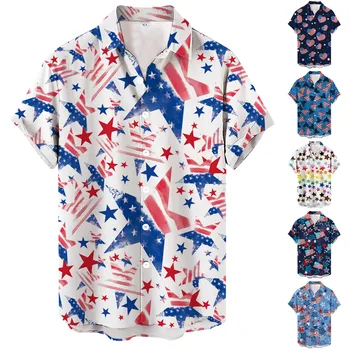 Naujas Dizaineris Havajų Marškinėliai Vyrams Atvartas Vėliavos Spausdinimo Nepriklausomybės Diena Tėvynės Vasaros Trumpas Rankovės Marškinėliai Atsitiktinis Marškinėliai