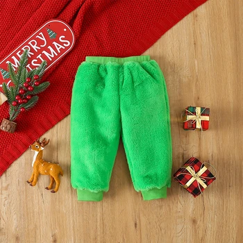 Naujas Gimęs Kūdikis, Kūdikių Berniukų Kalėdų ilgomis Rankovėmis Marškinėliai Žalia Furry Kelnės su Red Hat 3Pcs Rudenį, Žiemos Apranga
