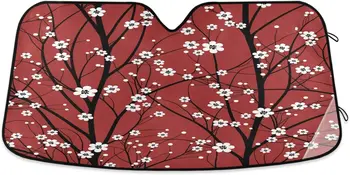 Oarencol Red Cherry Blossom Automobilio Priekinį Stiklą Saulės Pavėsyje, Japonijos Balta Anime Gėlės, Sulankstomas Saulės Pavėsyje Protectcc