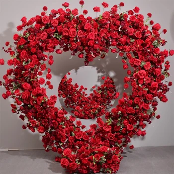 Prabanga Širdies Formos Rėmas Su 5D Raudona Gėlių Išdėstymas Vestuvių Fonas Dekoro Gėlių Stovas Šalis, Lanko Atraminiai Etape Gėlių Lentynos