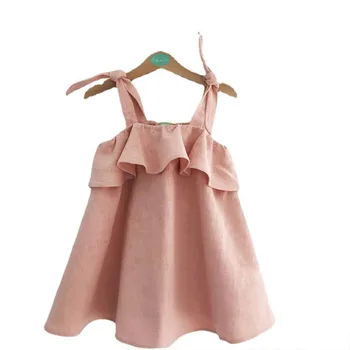 Princesė Suknelės medvilnės skalbiniai vientisos spalvos suspender suknelė Mados pynimas klostuotas sijonas Mergaičių suknelė