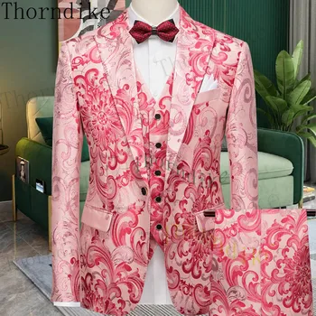 Thorndike 2023 Hot Pink Pasiekė Atvartas Vestuvių Vyrų Vienas Mygtukas Tinka Smokingas Kostiumas Homme Terno Masculino Slim Fit Blazer 3 Vnt