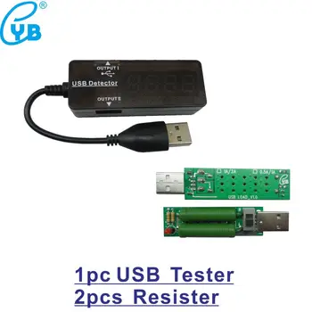 USB Testeris ir 2vnt Apkrovos Resister DC0.5-2.5 Įtampą, Srovės Matuoklis Talpa Ekranas Voltmeter Ammeter USB Detektorius USB Indikatorius