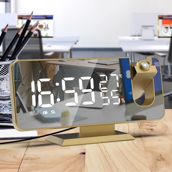 Veidrodžio Paviršiaus Laikrodis-Žadintuvas su 180° Pasukti Projektorius Dvigubas Žadintuvas Didelis Veidrodis Ekrano Laiko Studentams Biuro Darbuotojas